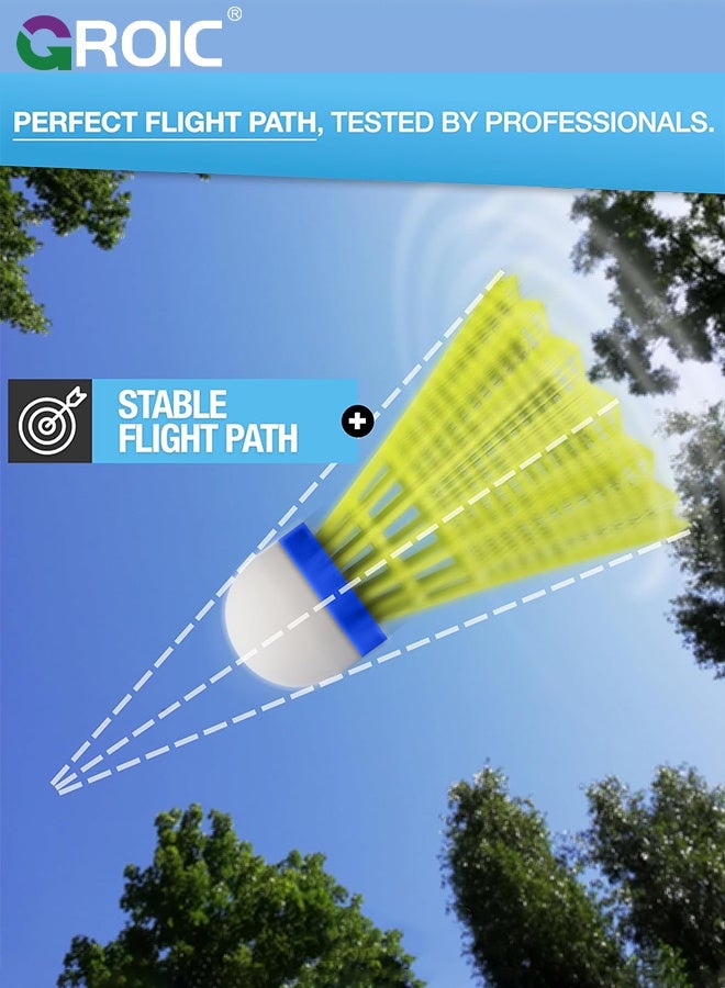 12 قطعة كرات الريشة، كرات ريشة صفراء عالية المرونة للتدريب الداخلي والخارجي واللعب الترفيهي، سرعة عالية مع استقرار ومتانة للتدريب، كرات ريشة بادمنتون نايلون متينة - view 2